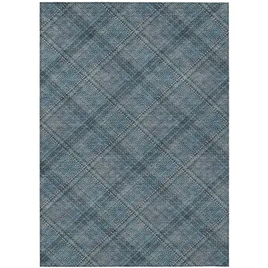 Blue And Graphite Plaid Washable Indoor Outdoor Area Rug Photo 3