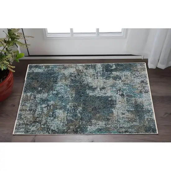 Blue And Gray Abstract Area Rug With Fringe Photo 1