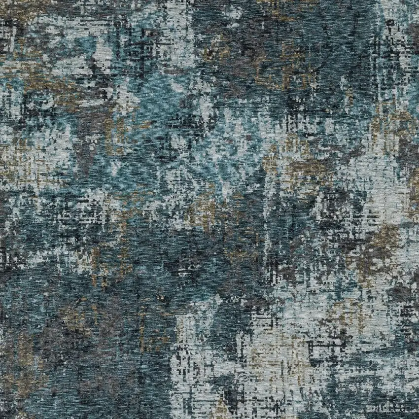 Blue And Gray Abstract Area Rug With Fringe Photo 9