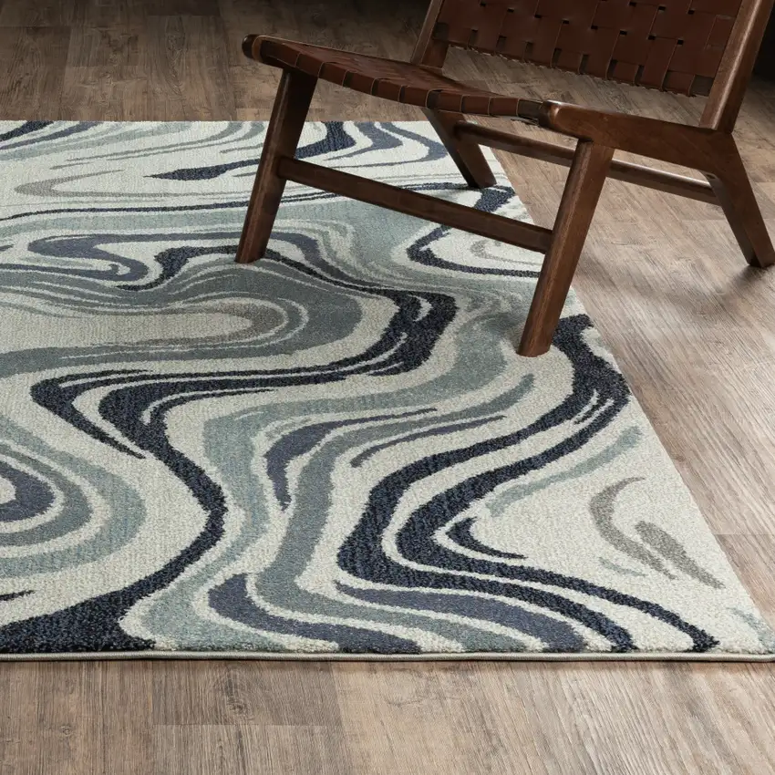 Blue And Gray Abstract Area Rug Photo 5