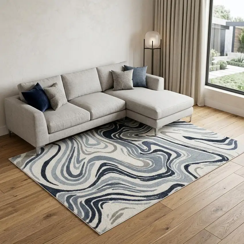 Blue And Gray Abstract Area Rug Photo 1