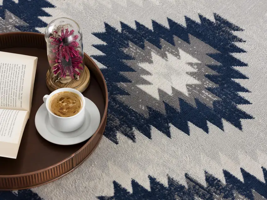 Blue And Gray Abstract Area Rug Photo 3