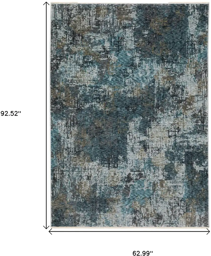 Blue And Gray Abstract Distressed Area Rug With Fringe Photo 3