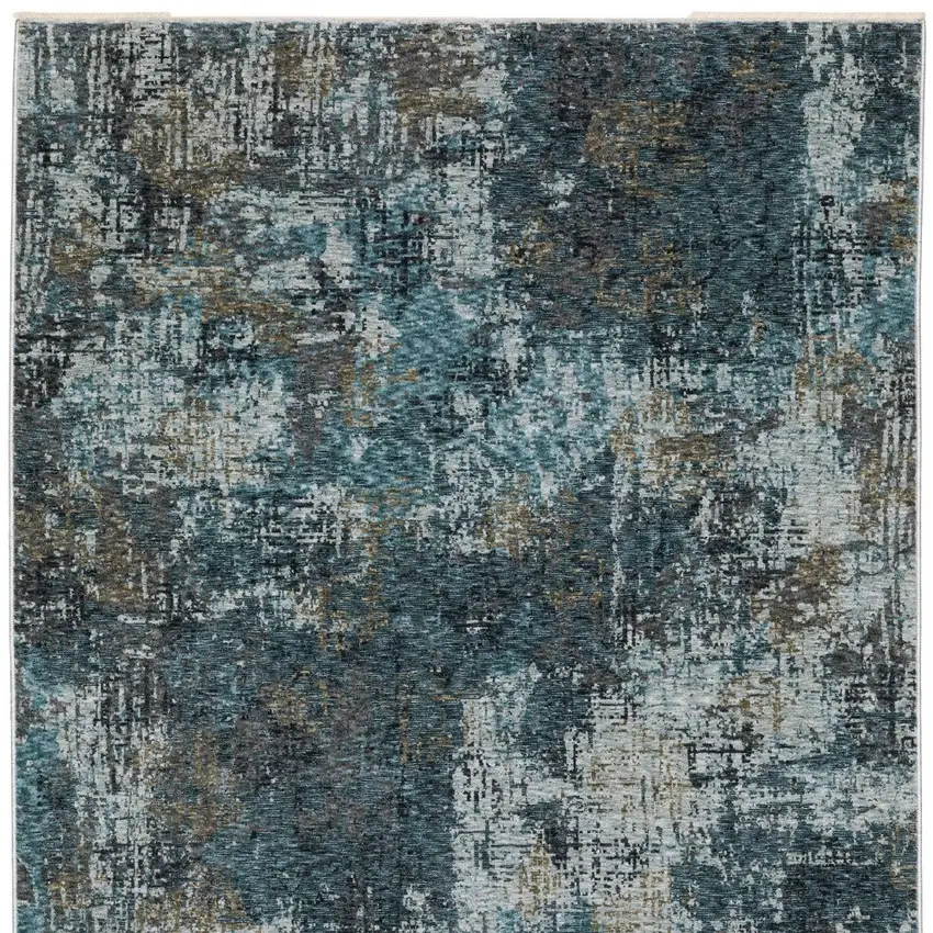 Blue And Gray Abstract Distressed Area Rug With Fringe Photo 5