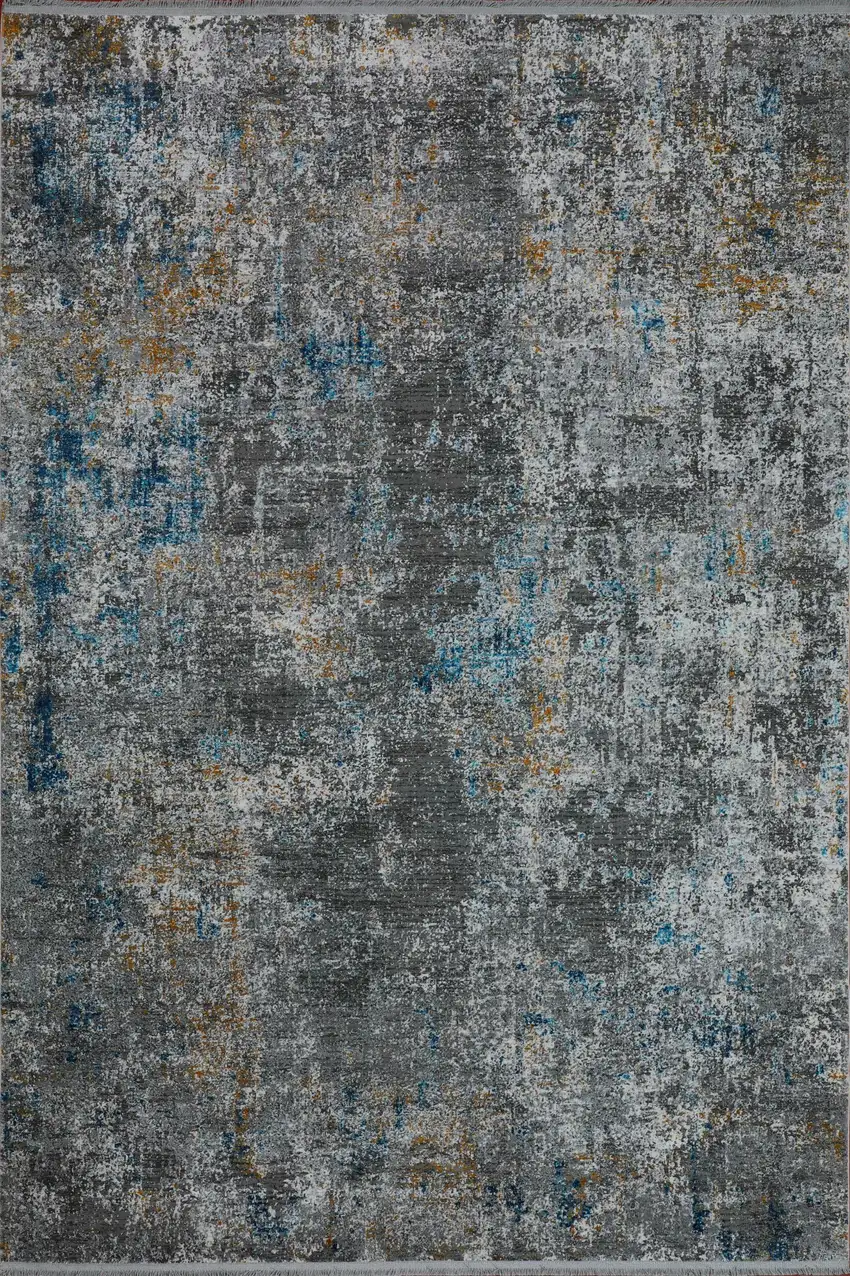 Blue And Gray Abstract Distressed Area Rug Photo 2