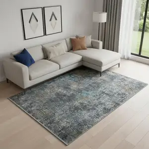 Photo of Blue And Gray Abstract Distressed Area Rug