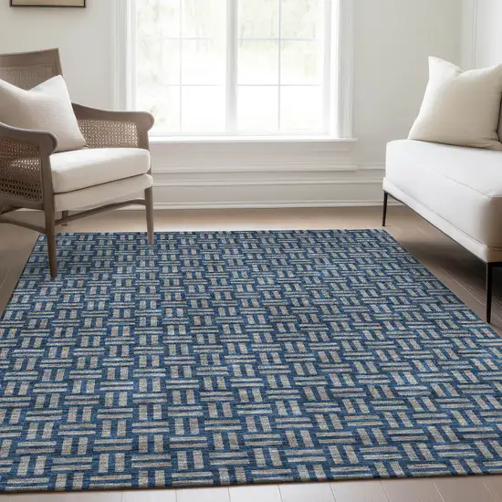 Blue And Gray Abstract Geometric Washable Area Rug With UV Protection Photo 5