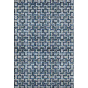 Photo of Blue And Gray Abstract Geometric Washable Area Rug With UV Protection