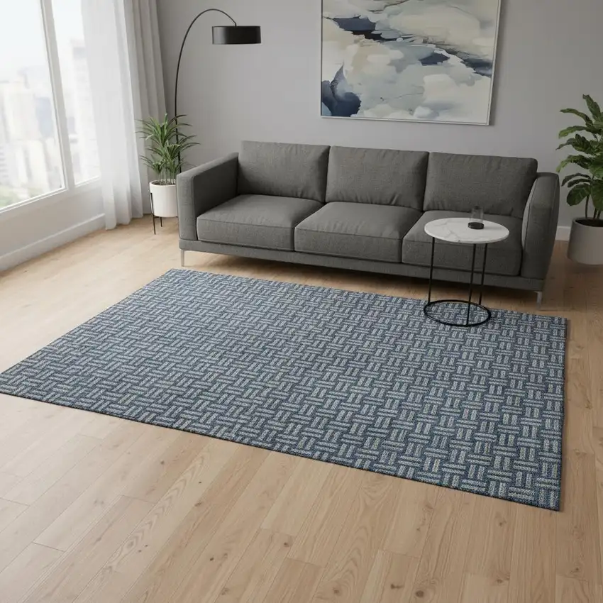 Blue And Gray Abstract Geometric Washable Area Rug With UV Protection Photo 2