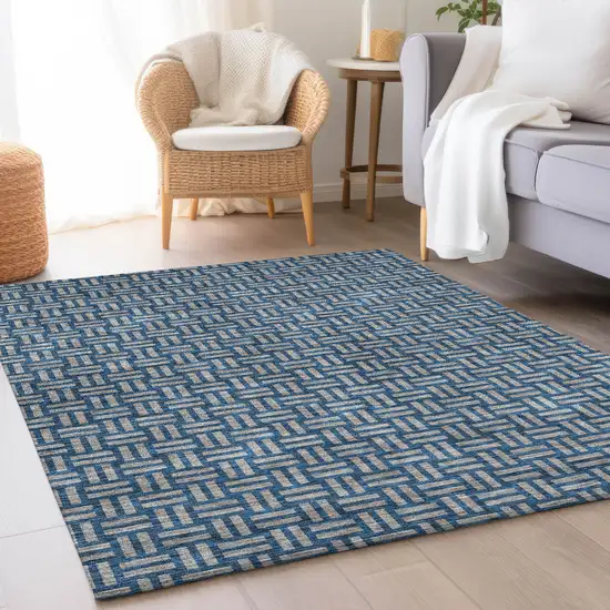 Blue And Gray Abstract Geometric Washable Area Rug With UV Protection Photo 4