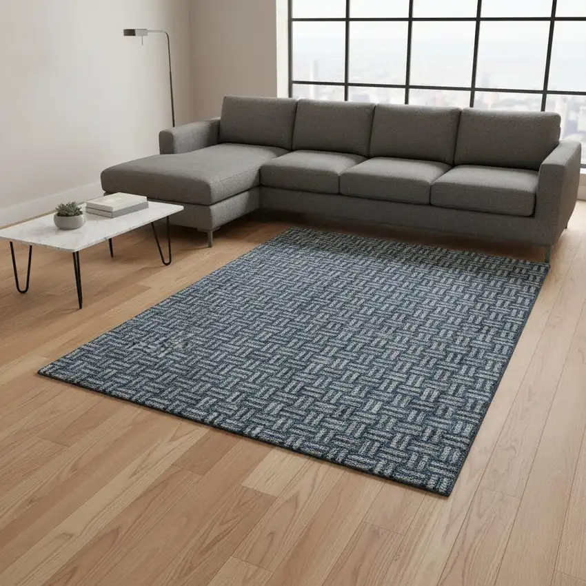 Blue And Gray Abstract Geometric Washable Area Rug With UV Protection Photo 2