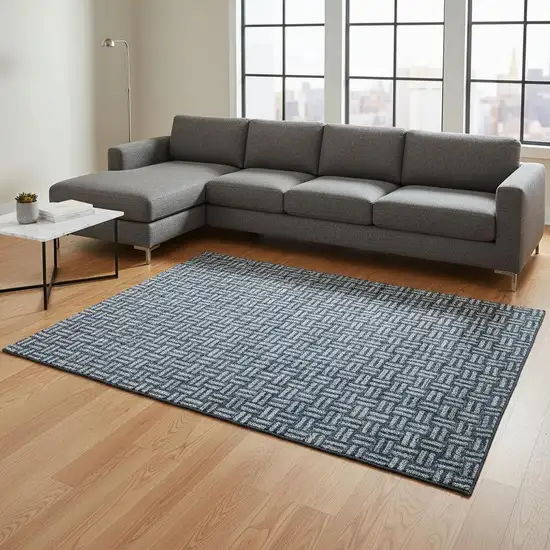 Blue And Gray Abstract Geometric Washable Area Rug With UV Protection Photo 2