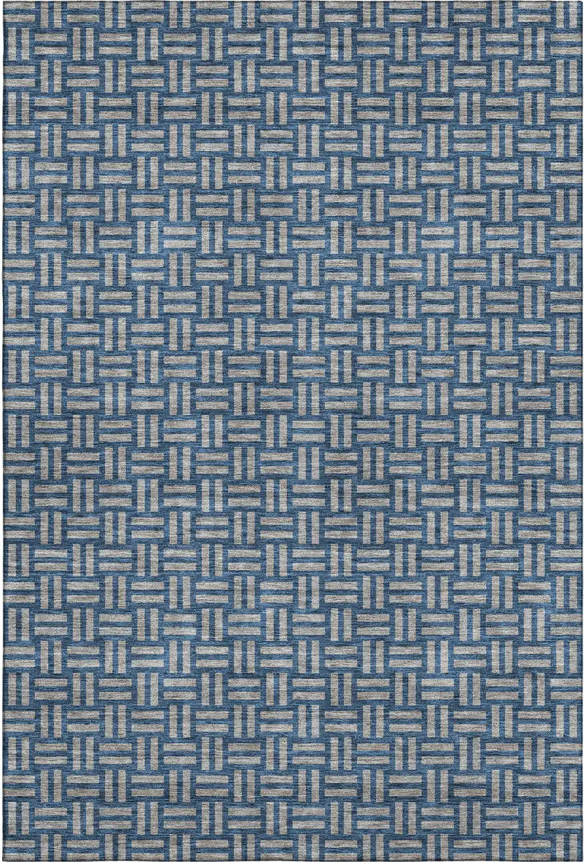 Blue And Gray Abstract Geometric Washable Area Rug With UV Protection Photo 1