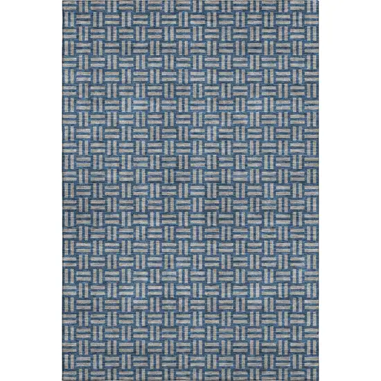 Blue And Gray Abstract Geometric Washable Area Rug With UV Protection Photo 1