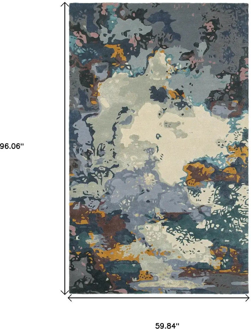 Blue And Gray Abstract Hand Tufted Area Rug Photo 6