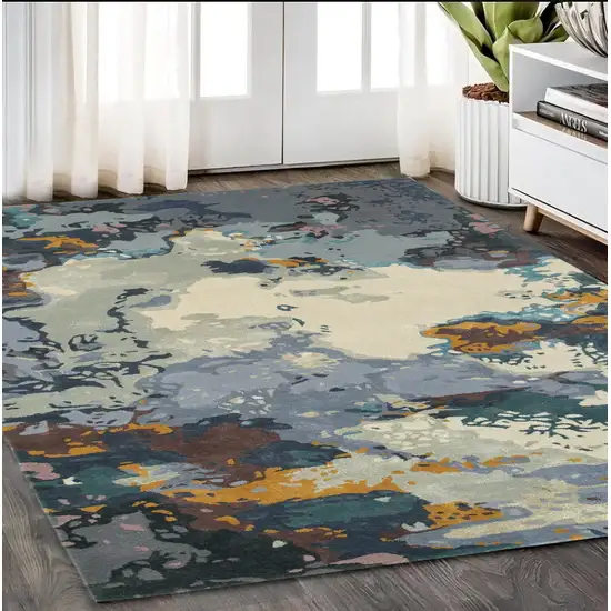 Blue And Gray Abstract Hand Tufted Area Rug Photo 1