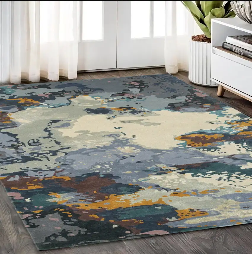 Blue And Gray Abstract Hand Tufted Area Rug Photo 1