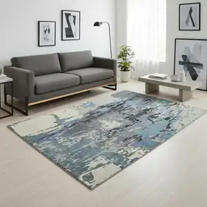 Photo of Blue And Gray Abstract Hand Tufted Area Rug