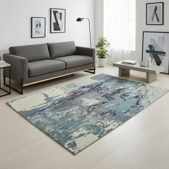 Blue And Gray Abstract Hand Tufted Area Rug Photo 1