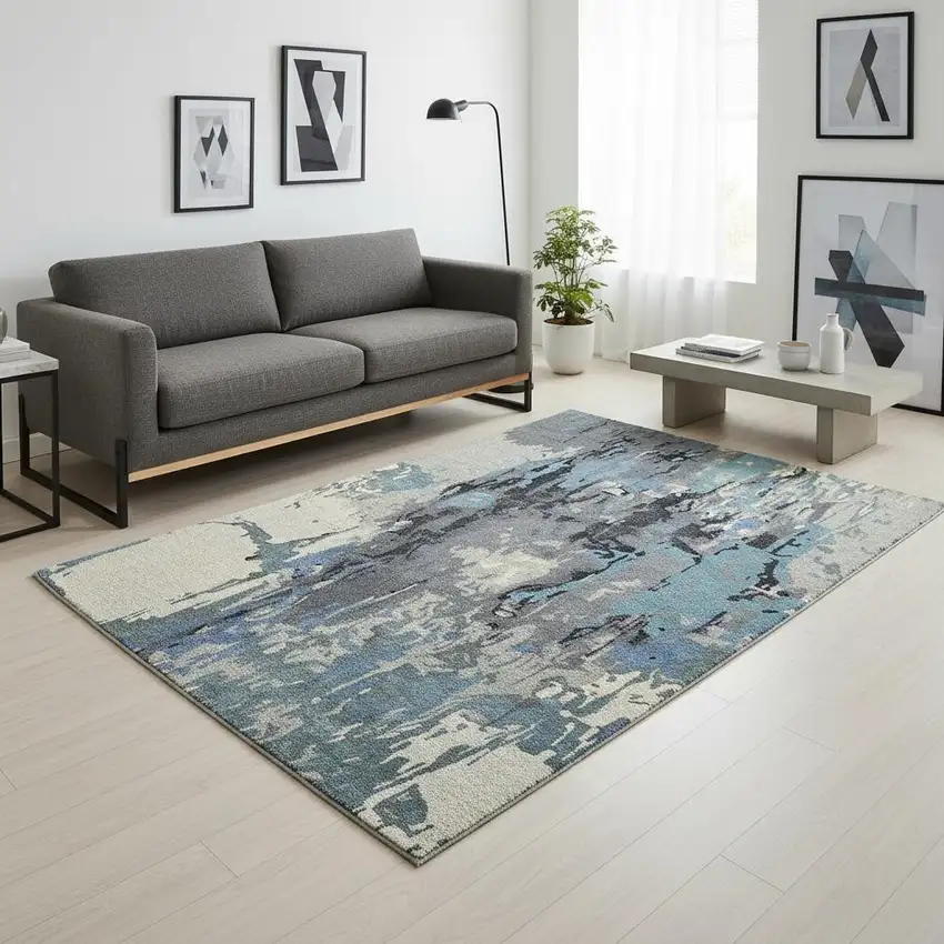 Blue And Gray Abstract Hand Tufted Area Rug Photo 1