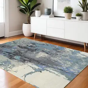 Photo of Blue And Gray Abstract Hand Tufted Area Rug