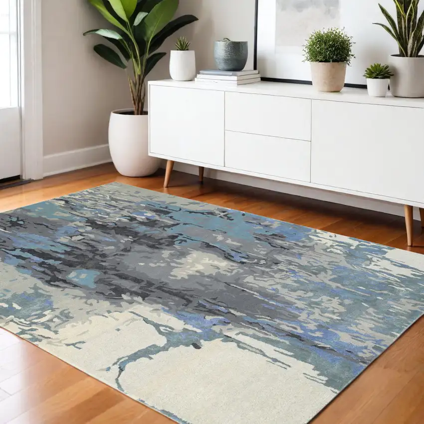 Blue And Gray Abstract Hand Tufted Area Rug Photo 1