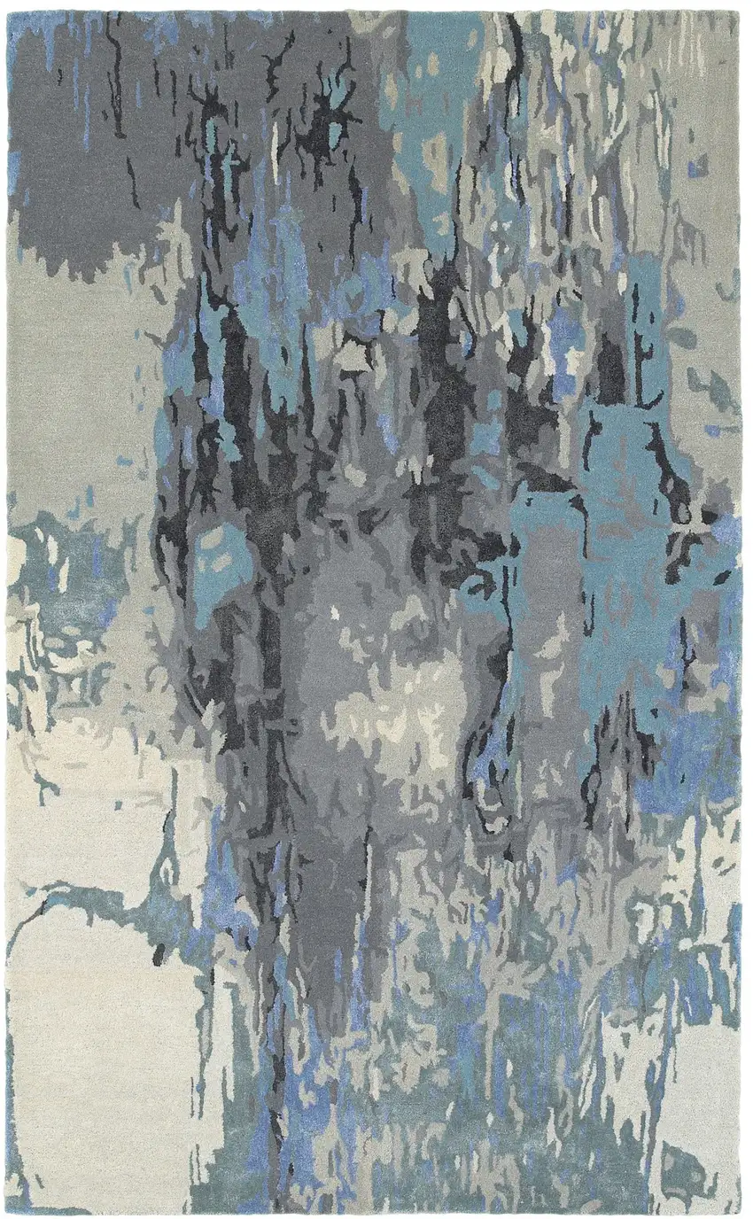 Blue And Gray Abstract Hand Tufted Area Rug Photo 2