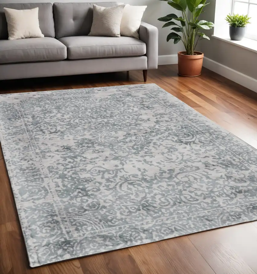 Blue and Gray Abstract Hand Woven Area Rug Photo 1
