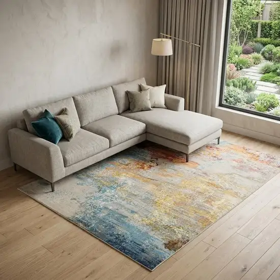 Blue And Gray Abstract Power Loom Area Rug Photo 1