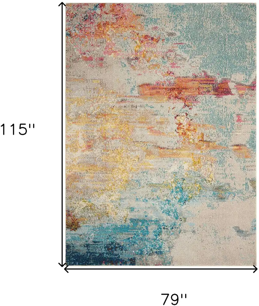 Blue And Gray Abstract Power Loom Area Rug Photo 7
