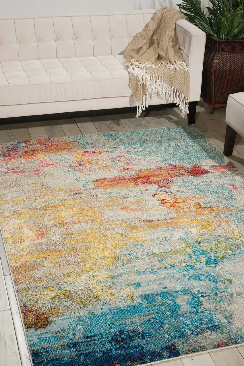 Blue And Gray Abstract Power Loom Area Rug Photo 6