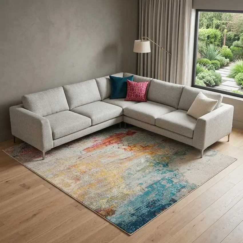 Blue And Gray Abstract Power Loom Area Rug Photo 1