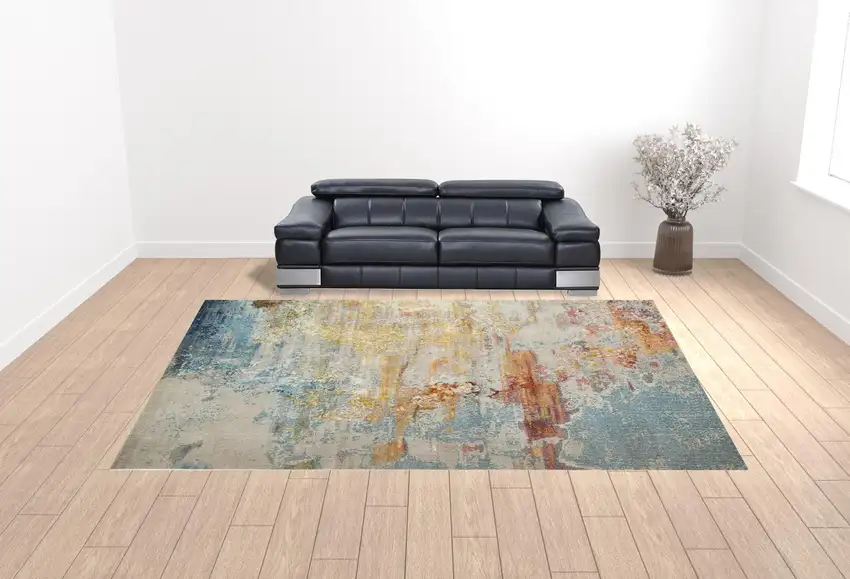 Blue And Gray Abstract Power Loom Area Rug Photo 2