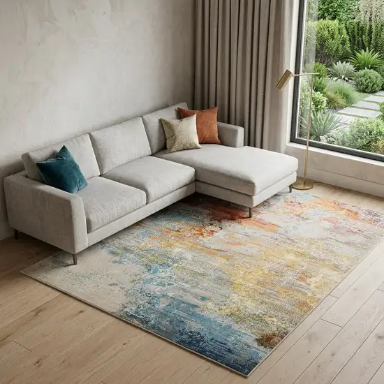 Blue And Gray Abstract Power Loom Area Rug Photo 1