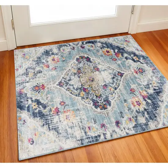 Blue And Gray Abstract Square Rug Photo 1