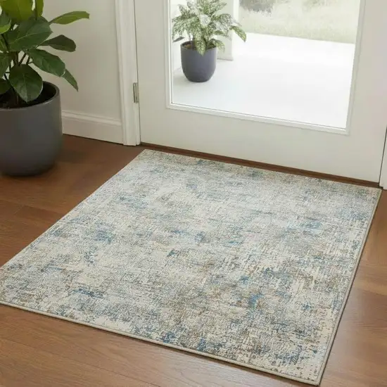 Blue And Gray Abstract Square Rug Photo 1
