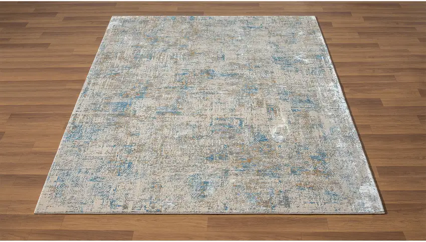 Blue And Gray Abstract Square Rug Photo 7