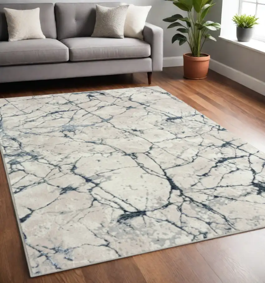 Blue And Gray Abstract Stain Resistant Area Rug Photo 1