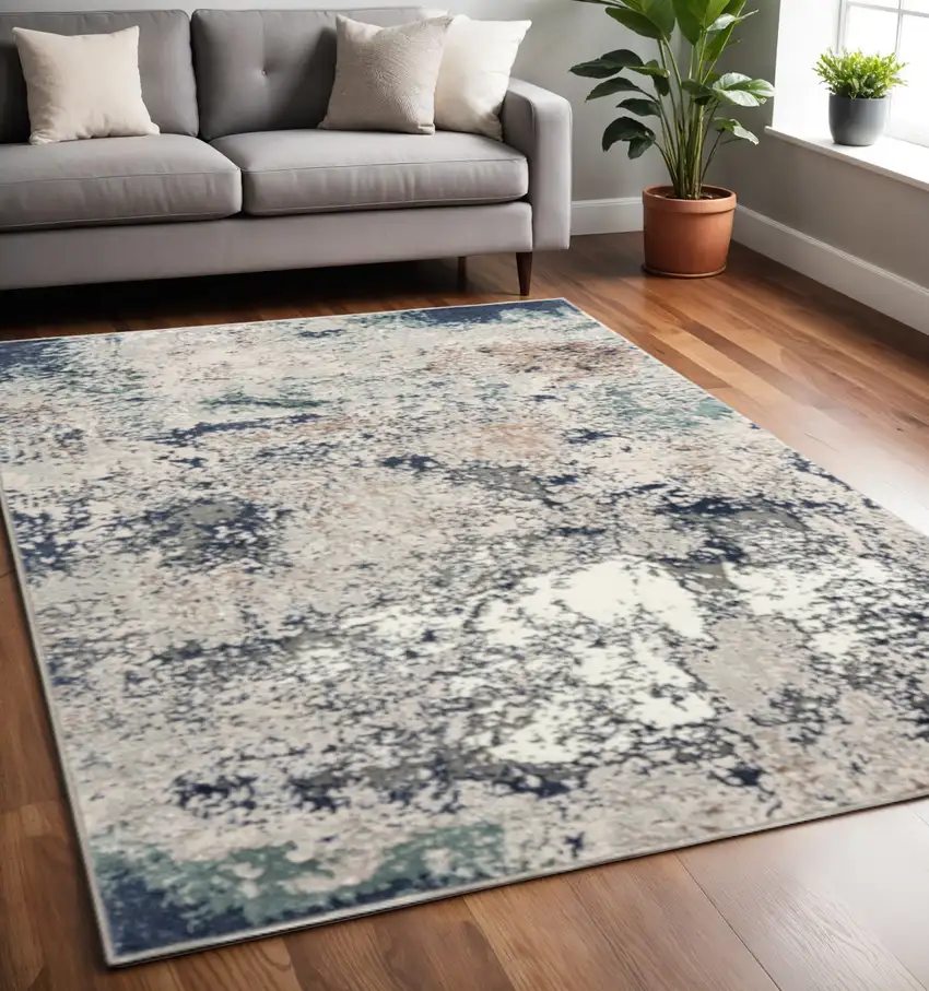 Blue And Gray Abstract Stain Resistant Area Rug Photo 1