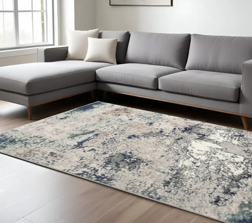 Blue And Gray Abstract Stain Resistant Area Rug Photo 1