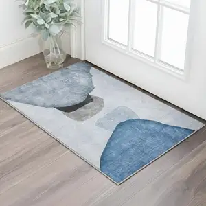 Photo of Blue And Gray Abstract Washable Area Rug With UV Protection