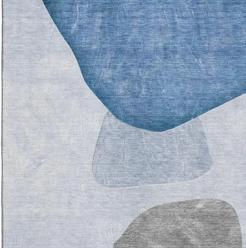 Blue And Gray Abstract Washable Area Rug With UV Protection Photo 3