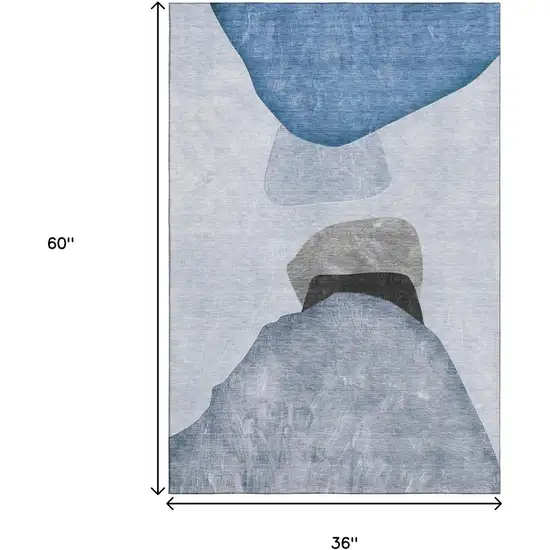 Blue And Gray Abstract Washable Area Rug With UV Protection Photo 7