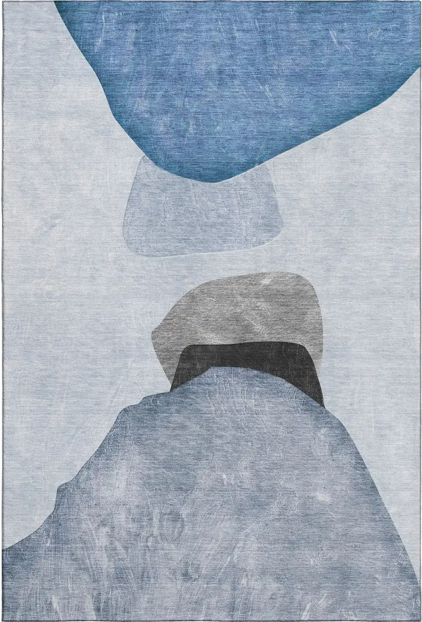 Blue And Gray Abstract Washable Area Rug With UV Protection Photo 1