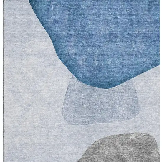Blue And Gray Abstract Washable Area Rug With UV Protection Photo 3