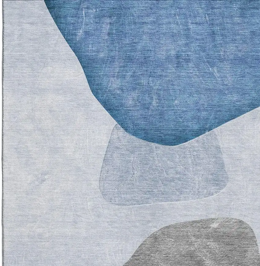 Blue And Gray Abstract Washable Area Rug With UV Protection Photo 3