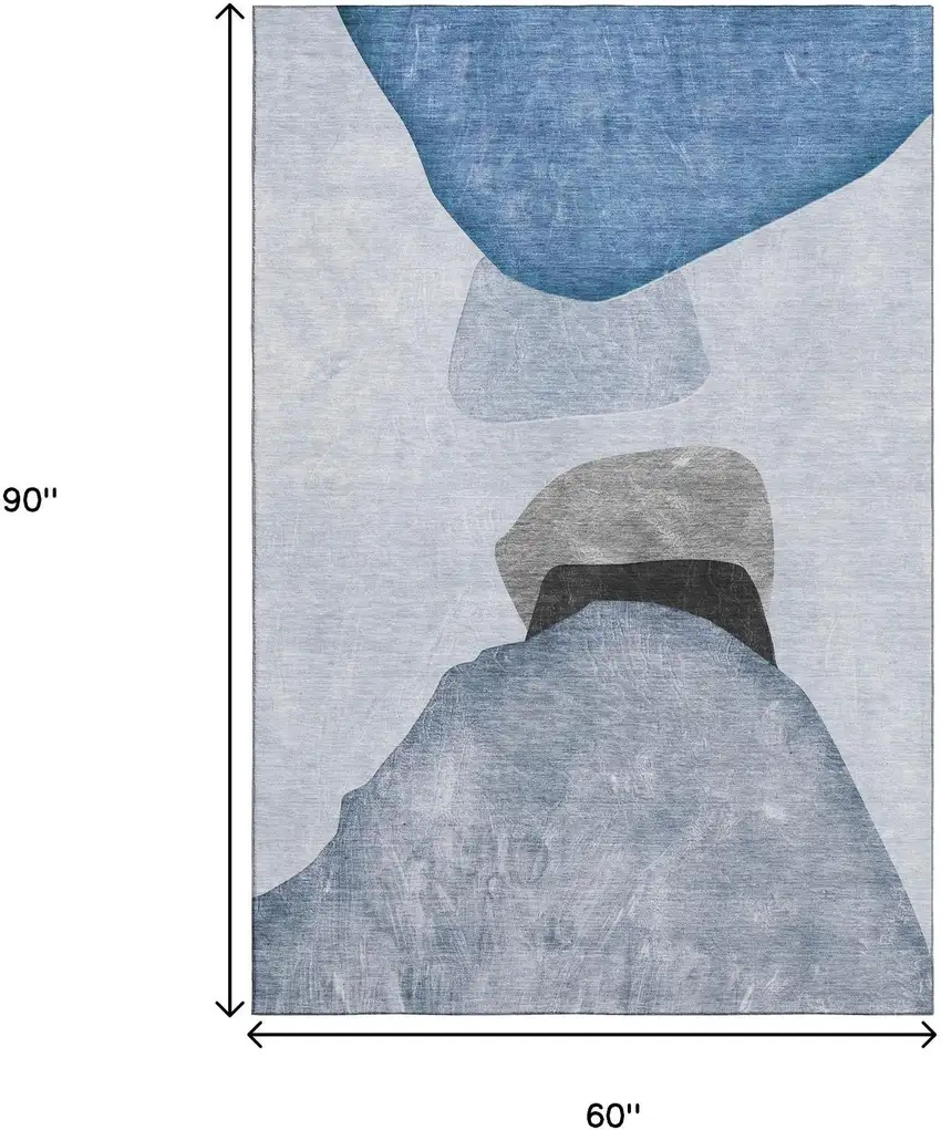 Blue And Gray Abstract Washable Area Rug With UV Protection Photo 7