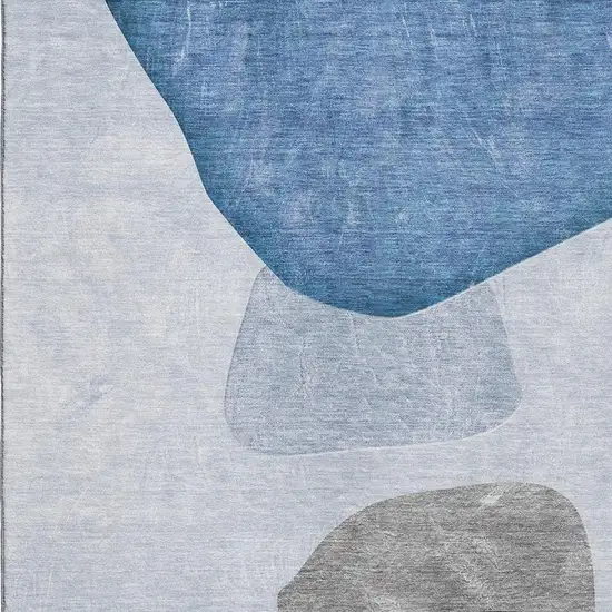 Blue And Gray Abstract Washable Area Rug With UV Protection Photo 3