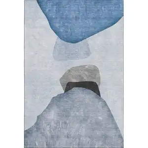 Photo of Blue And Gray Abstract Washable Area Rug With UV Protection