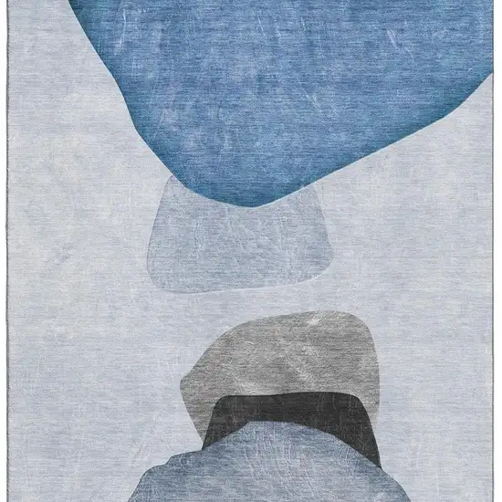 Blue And Gray Abstract Washable Area Rug With UV Protection Photo 4